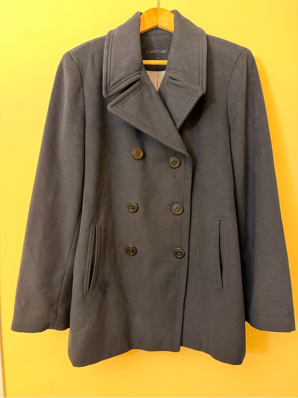 Calvin Klein Women’s 14 Wool Cashmere Peacoat Black Double Breasted Coat